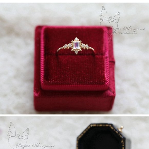 Gold Vermeil Genuine Moonstone Princess Cut Ring - Picture 4 of 12